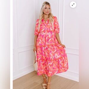 Avara (TCEC Brand) NWT Vibrant Pink Swirl Midi Dress
